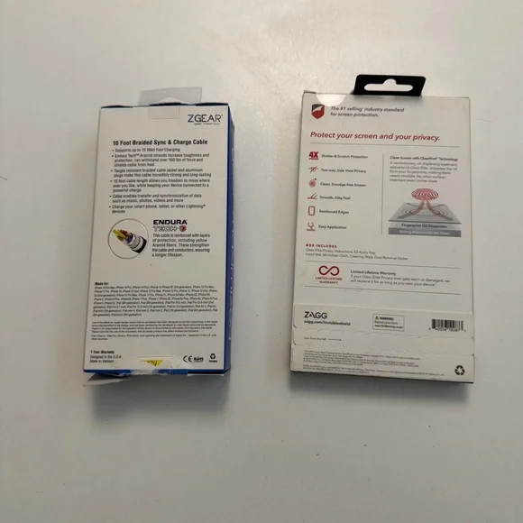 Zagg iPhone Xs/X Glass Privacy Screen Protector & 10ft Braided Charge Cable Lot - Picture 2 of 13